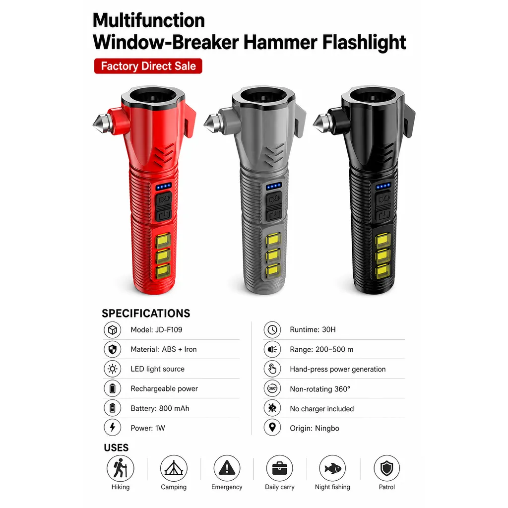 JD-F109 Rechargeable LED Emergency Flashlight