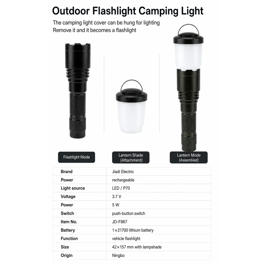 JD-F867 Rechargeable LED Flashlight Zoomable Super Bright P70 Torch