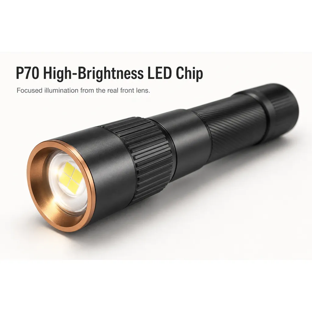 JD-F881 Rechargeable LED Flashlight Zoomable P70 Tactical Torch