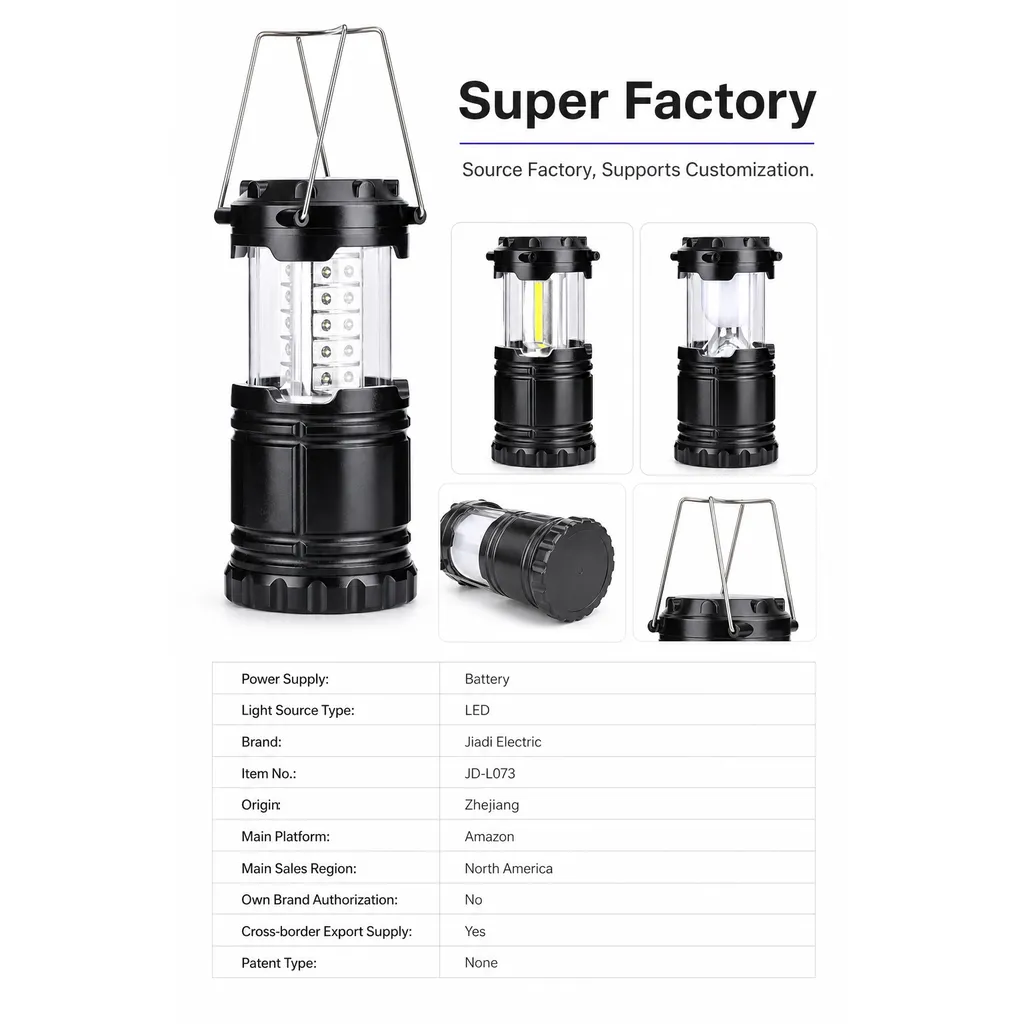 JD-L073 Battery Powered LED Camping Lantern Portable Hanging Tent Light