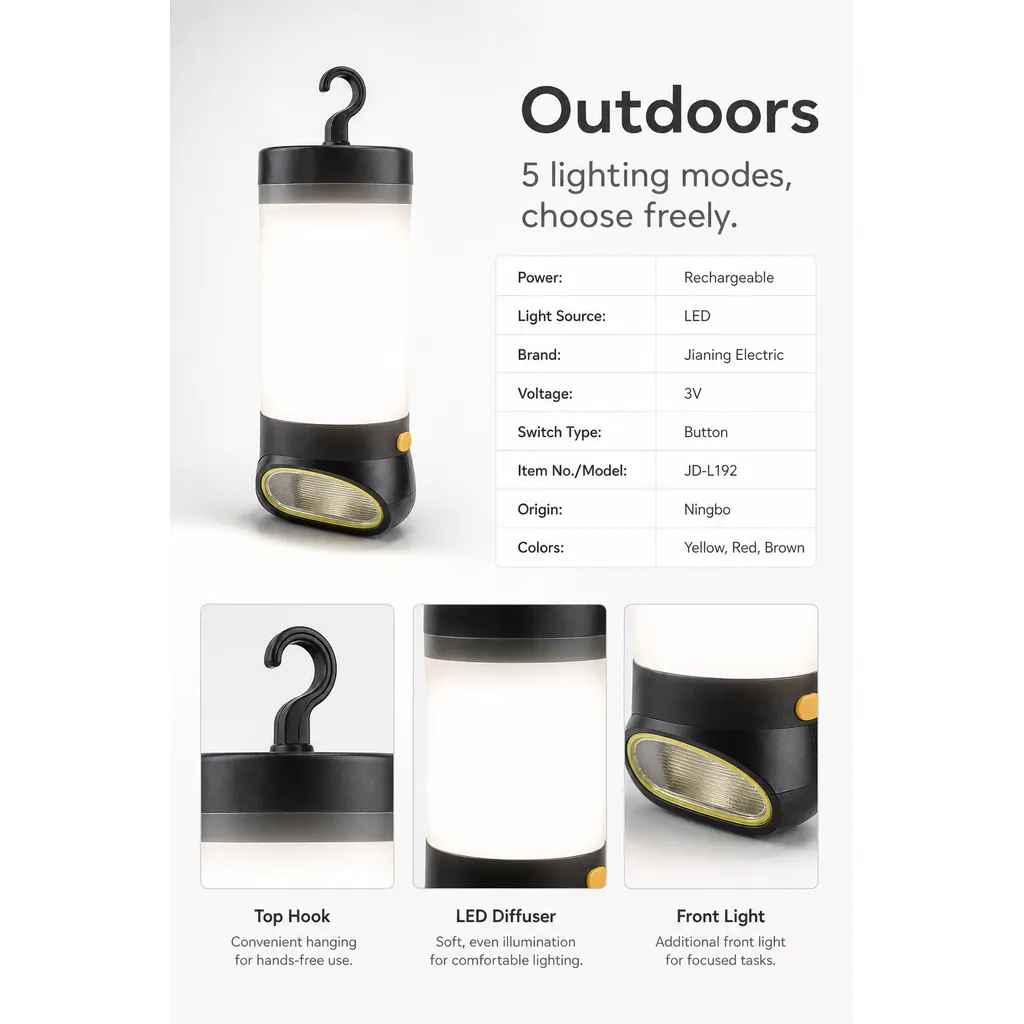 JD-L192 Rechargeable LED Camping Lantern Portable Outdoor Tent Light