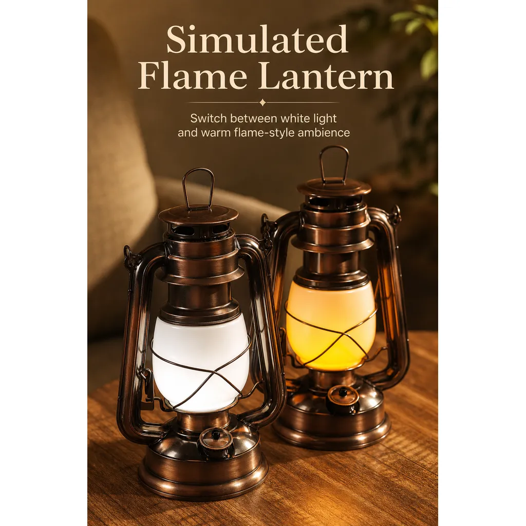 JD-L244 Rechargeable LED Kerosene Lantern Hurricane Camping Lamp