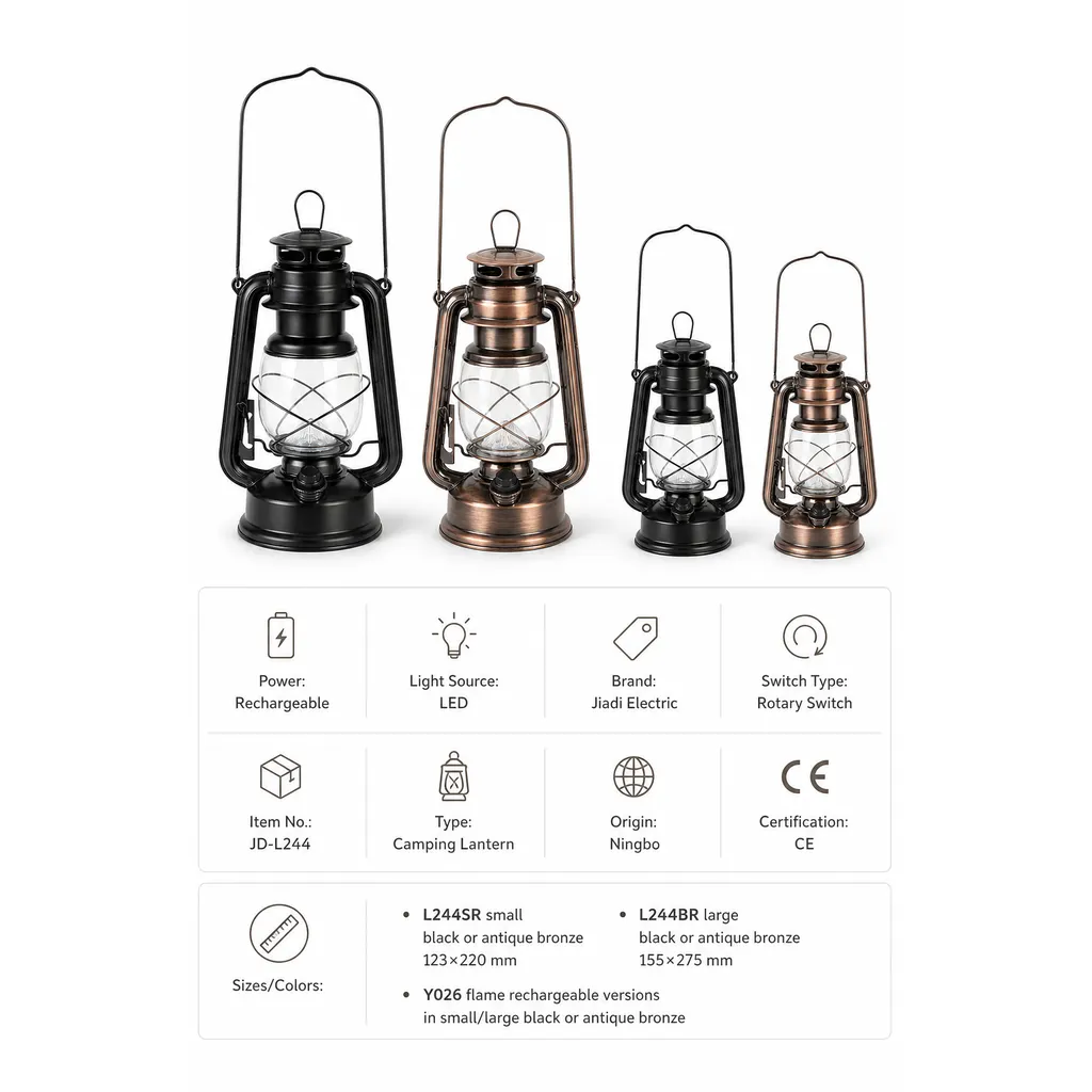 JD-L244BR/SR Rechargeable LED Camping Lantern Retro Hanging Lamp
