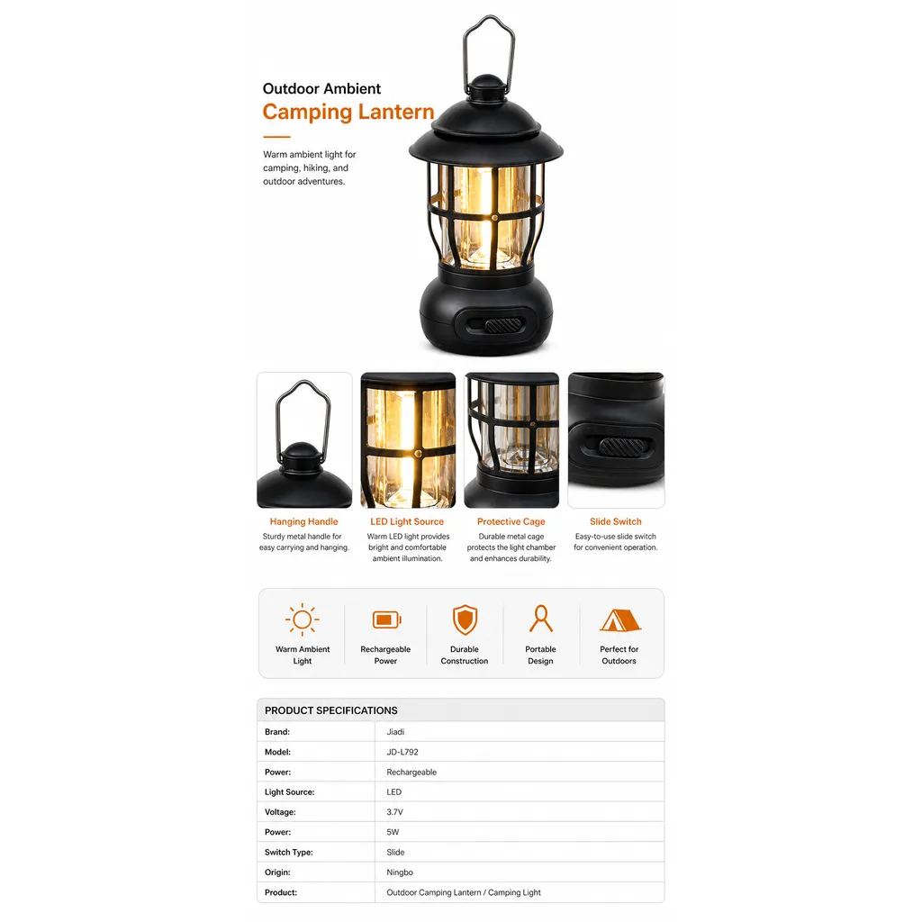 JD-L792 Rechargeable LED Camping Lantern Sliding