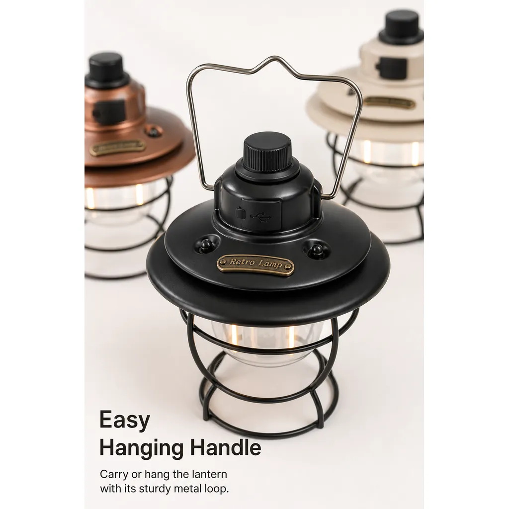 JD-L794 Rechargeable LED Camping Lantern Retro Portable Hanging Tent Light