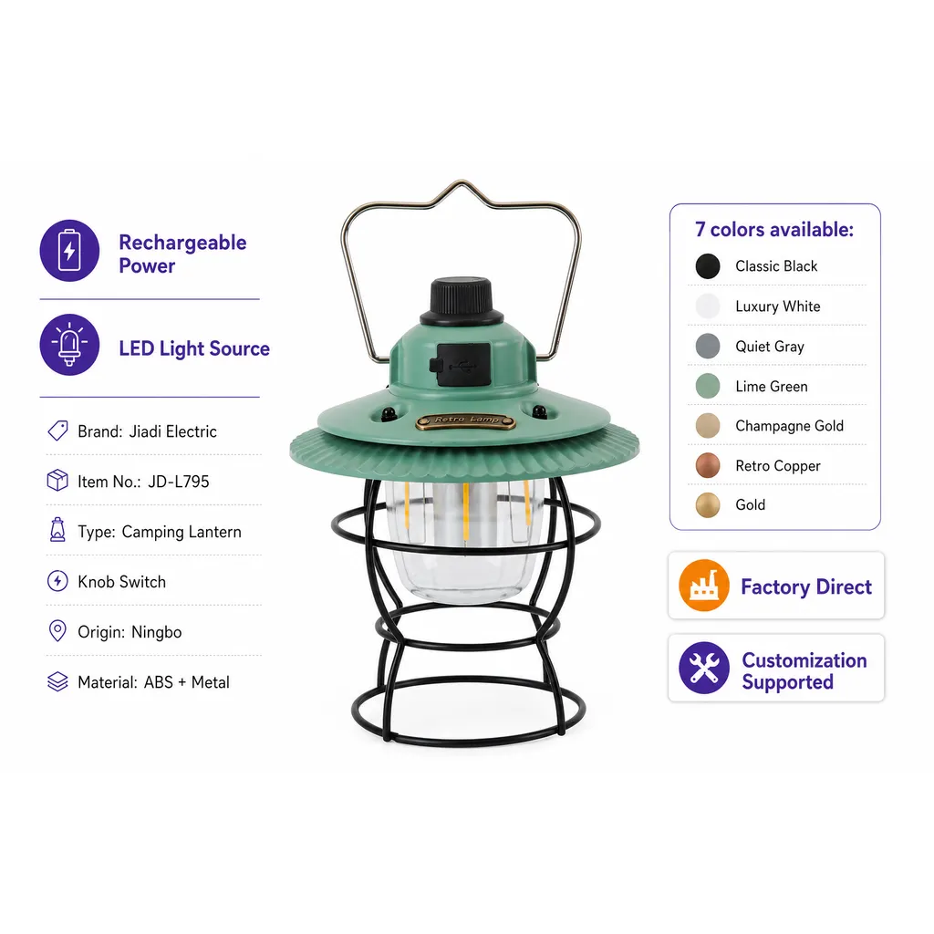 JD-L795 Rechargeable LED Camping Lantern Retro Hanging Outdoor Tent Light