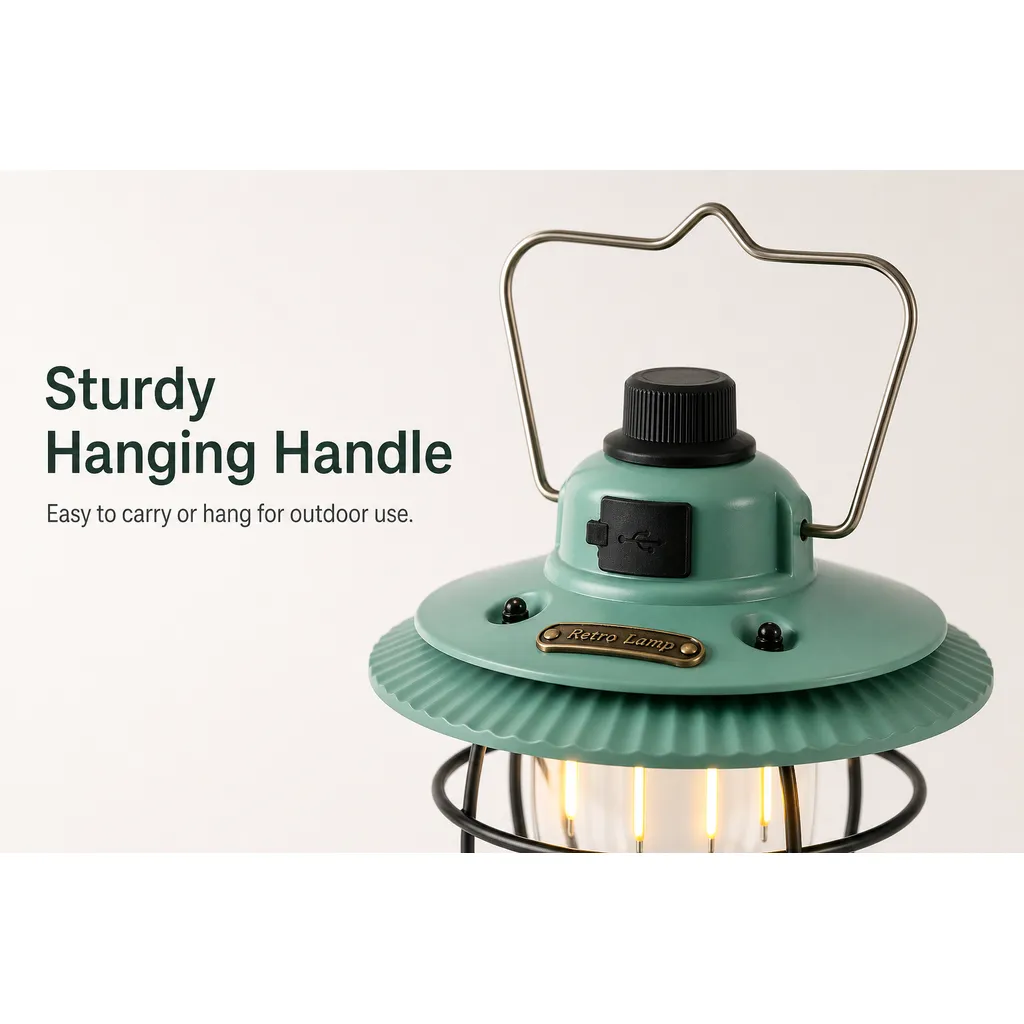 JD-L795 Rechargeable LED Camping Lantern Retro Hanging Outdoor Tent Light