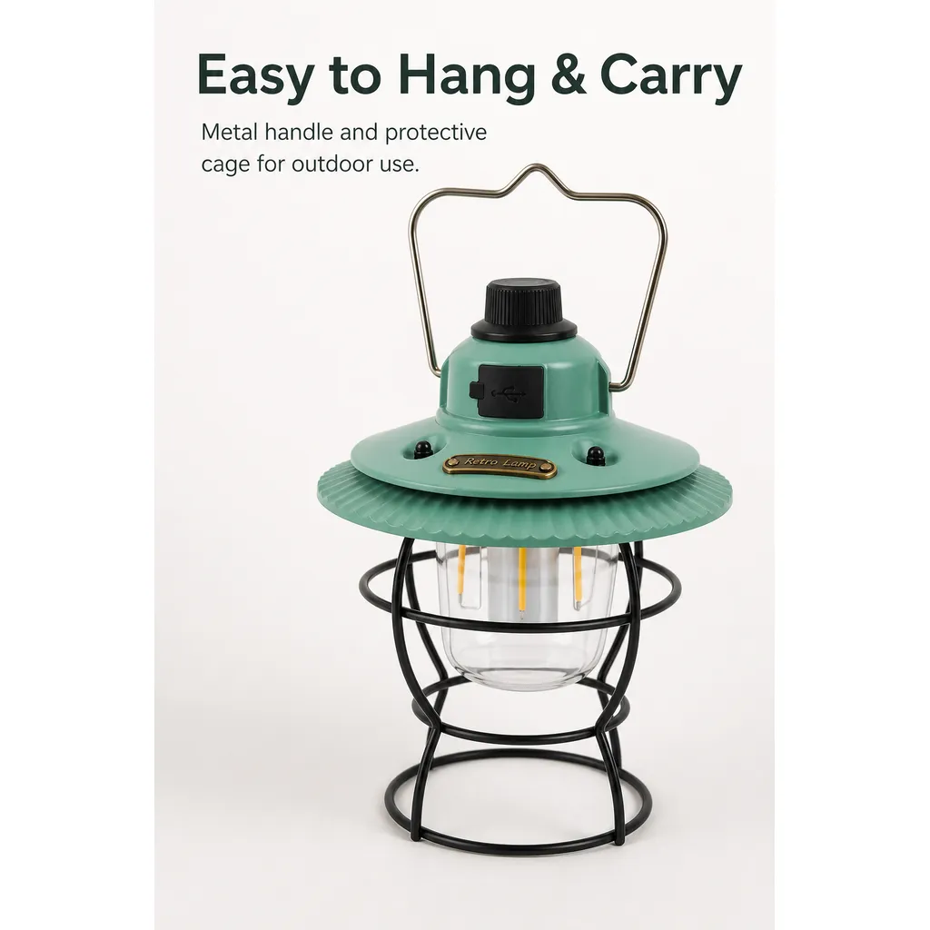 JD-L795 Rechargeable LED Camping Lantern Retro Hanging Outdoor Tent Light