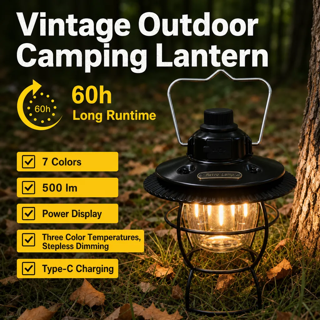 JD-L795 Rechargeable LED Camping Lantern Retro Hanging Tent Light