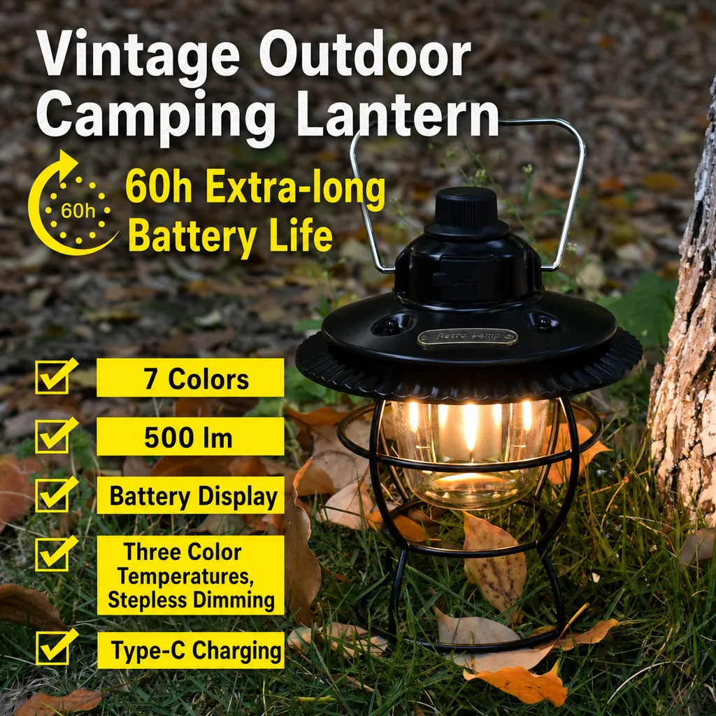 JD-L795 Rechargeable LED Camping Lantern Retro Outdoor Tent Light