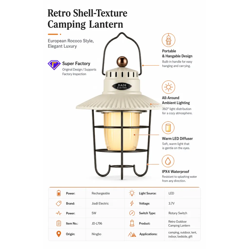 JD-L796 Rechargeable LED Retro Camping Lantern