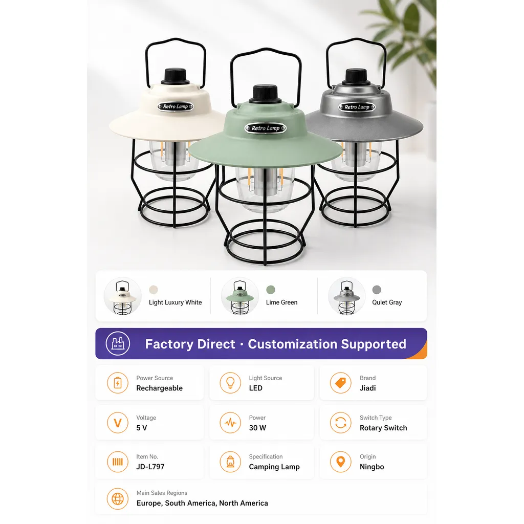 JD-L797 Rechargeable LED Camping Lantern Retro Lamp