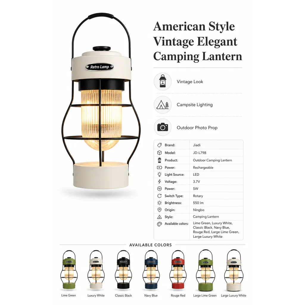 JD-L798 Rechargeable LED Camping Lantern Vintage Retro Hanging Tent Light