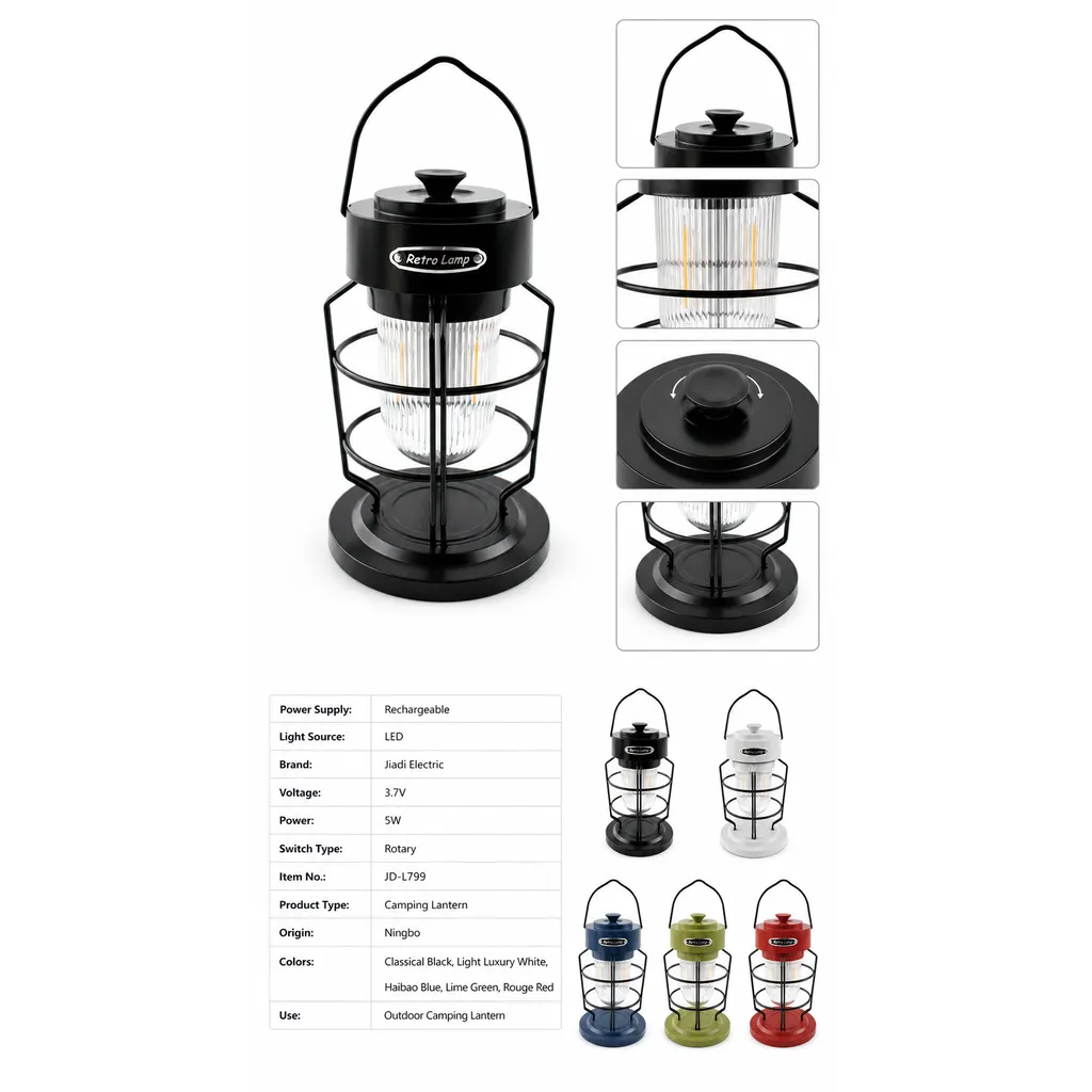 JD-L799 Rechargeable LED Camping Lantern Retro Lamp