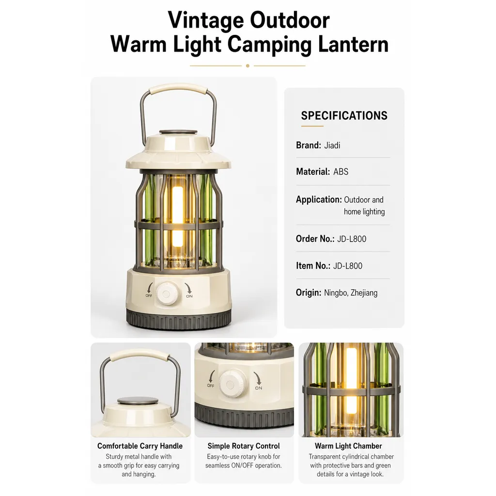 JD-L800 Retro LED Camping Lantern Warm Light Portable Outdoor Hanging Lamp