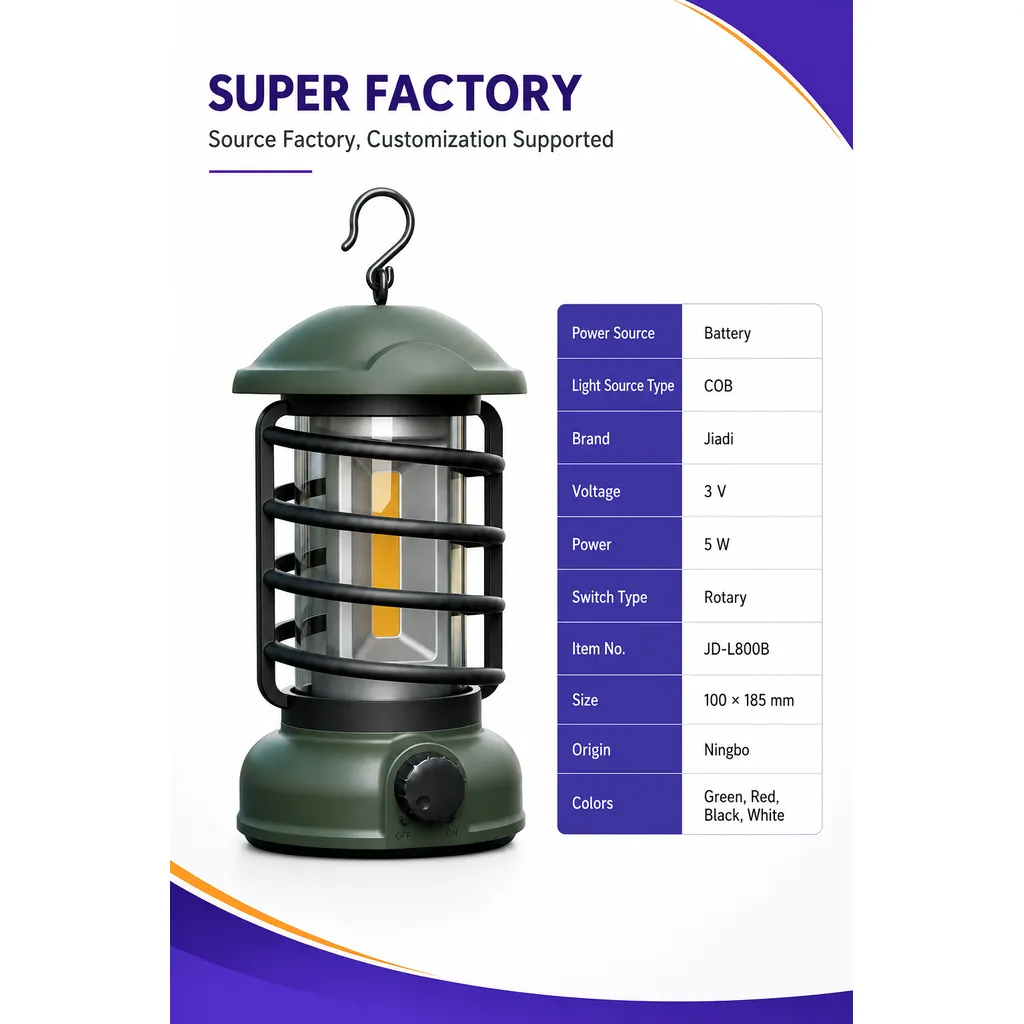 JD-L800B Battery Powered COB LED Camping Lantern