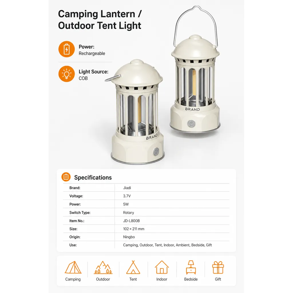 JD-L800B Rechargeable COB Camping Lantern Type-C