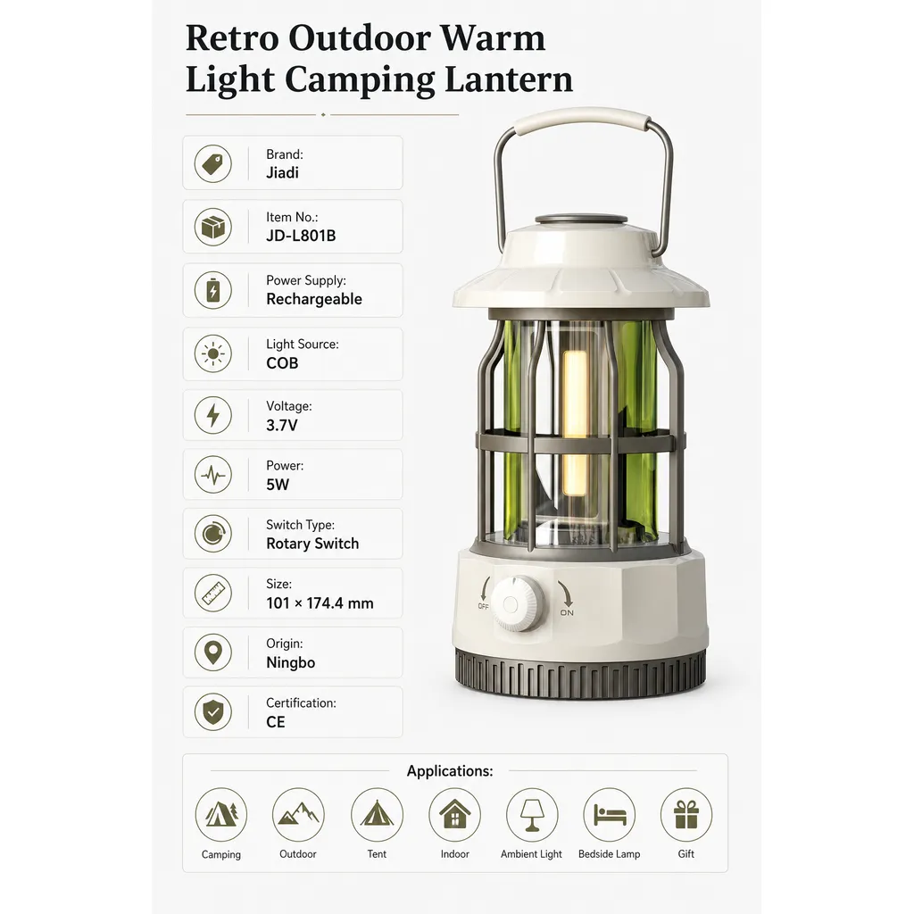 JD-L801B Rechargeable COB LED Camping Lantern