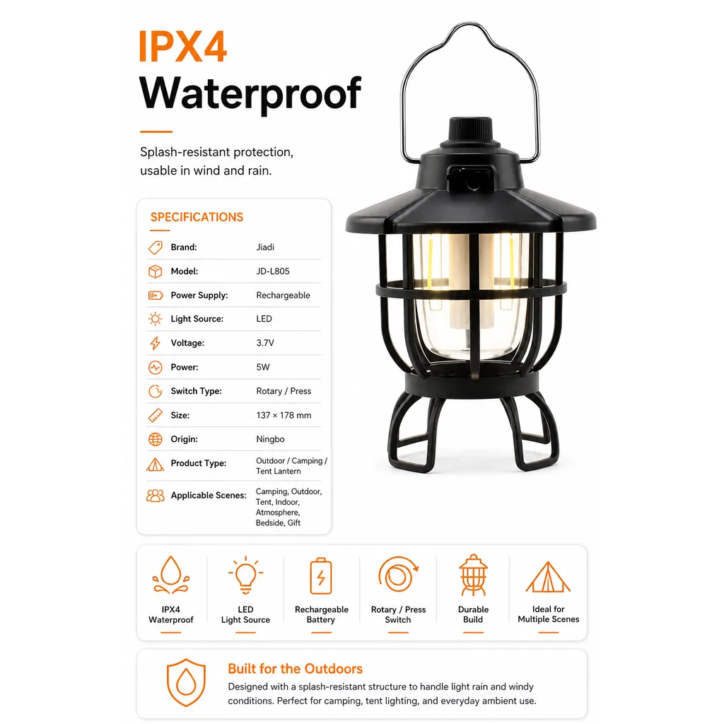 JD-L805 Rechargeable LED Camping Lantern Type-C