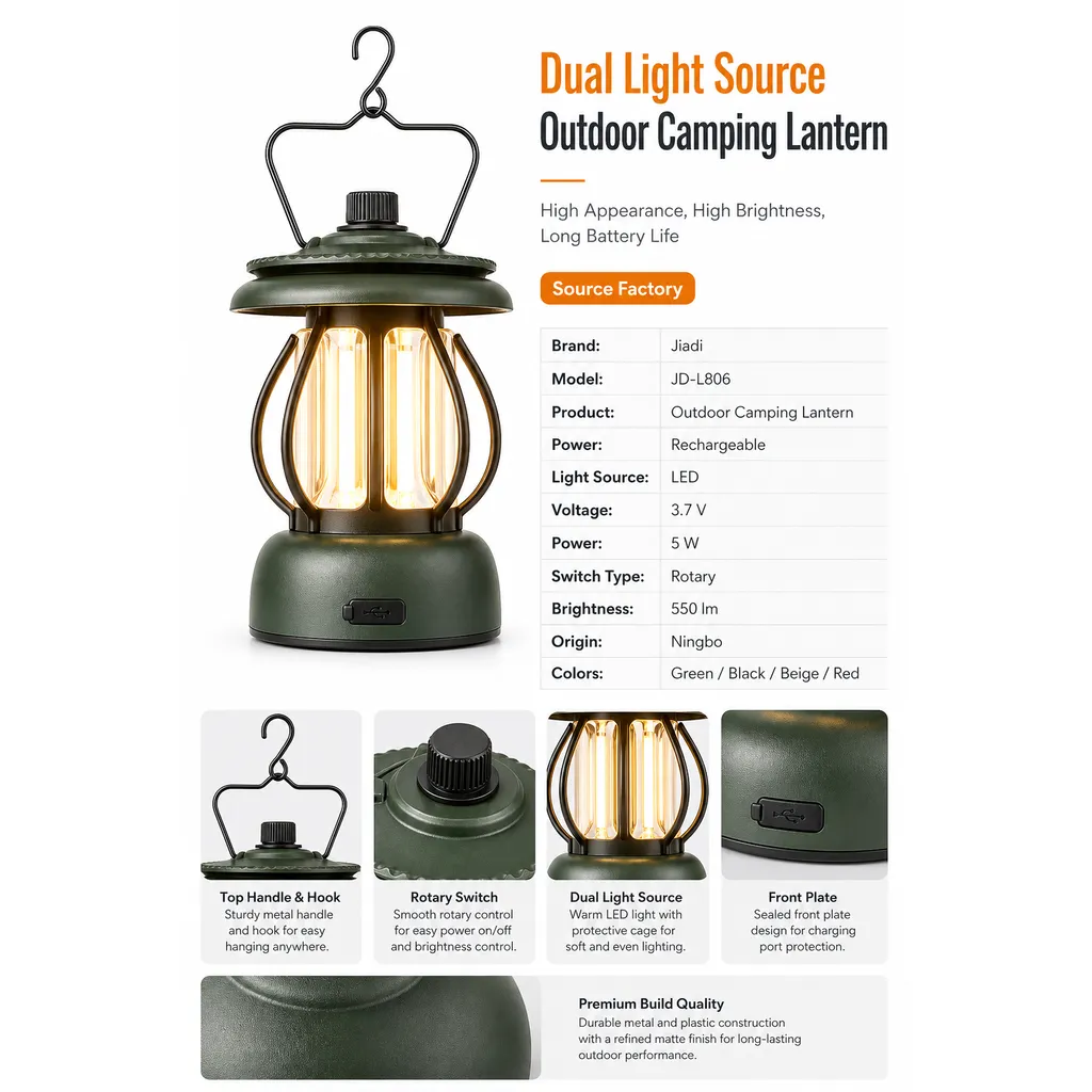 JD-L806 Rechargeable LED Camping Lantern Dual Light