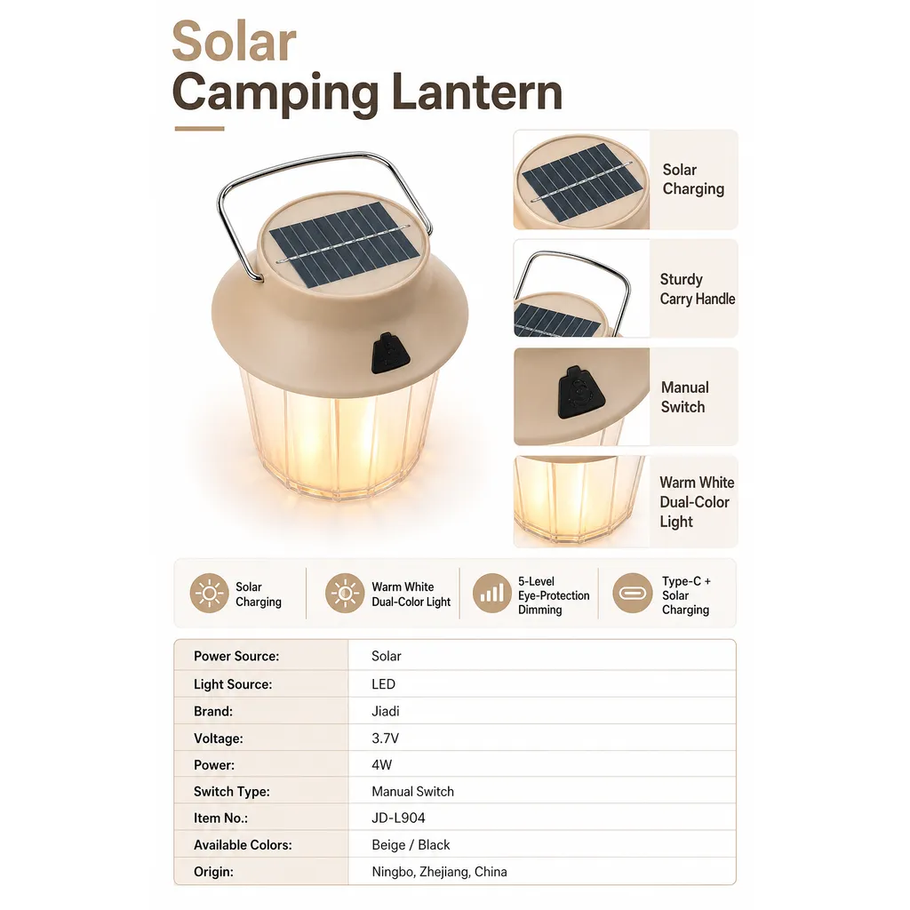 JD-L904BR Solar LED Camping Lantern