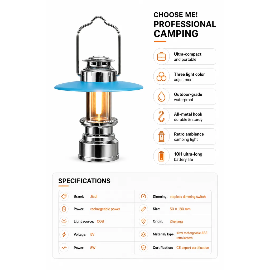 Jiadi Rechargeable COB Camping Lantern