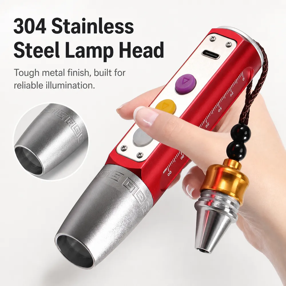 Type-C USB Aluminum Alloy LED 3-Torch Gem Stone Jade Jewelry Flashlights