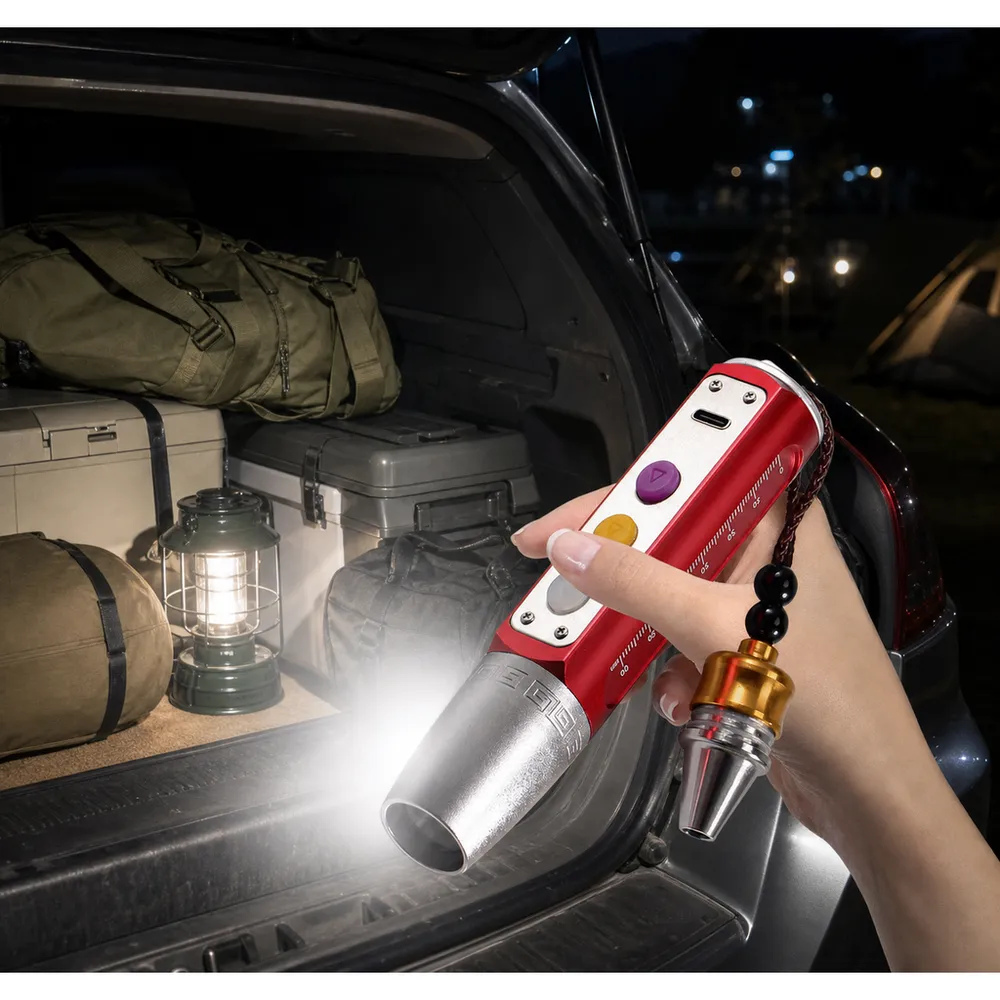 Type-C USB Aluminum Alloy LED 3-Torch Gem Stone Jade Jewelry Flashlights