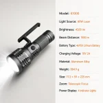 K1000 80 W Laser Flashlight 4500 lm Zoom Aluminum Alloy Torch