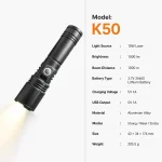 K50 10 W Laser Rechargeable Zoom Flashlight