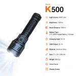 K500 60 W Laser Rechargeable Aluminum Alloy Zoom Flashlight