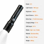 K51 10 W Laser Rechargeable Aluminum Alloy Zoom Flashlight