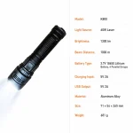 K800 60 W Laser Rechargeable Zoom Flashlight