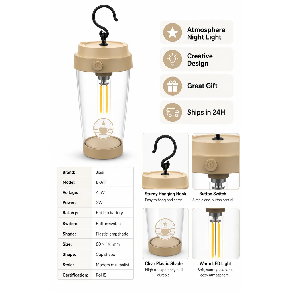 L-A11 Battery Powered LED Cup Night Light Hanging Ambient Desk Lamp
