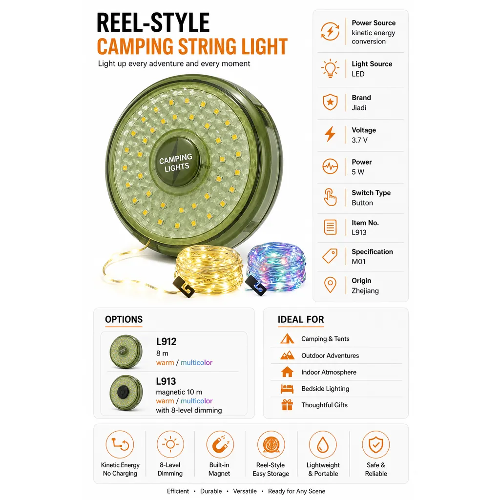 L913 Rechargeable LED Camping String Light 10m Magnetic Tape Lantern