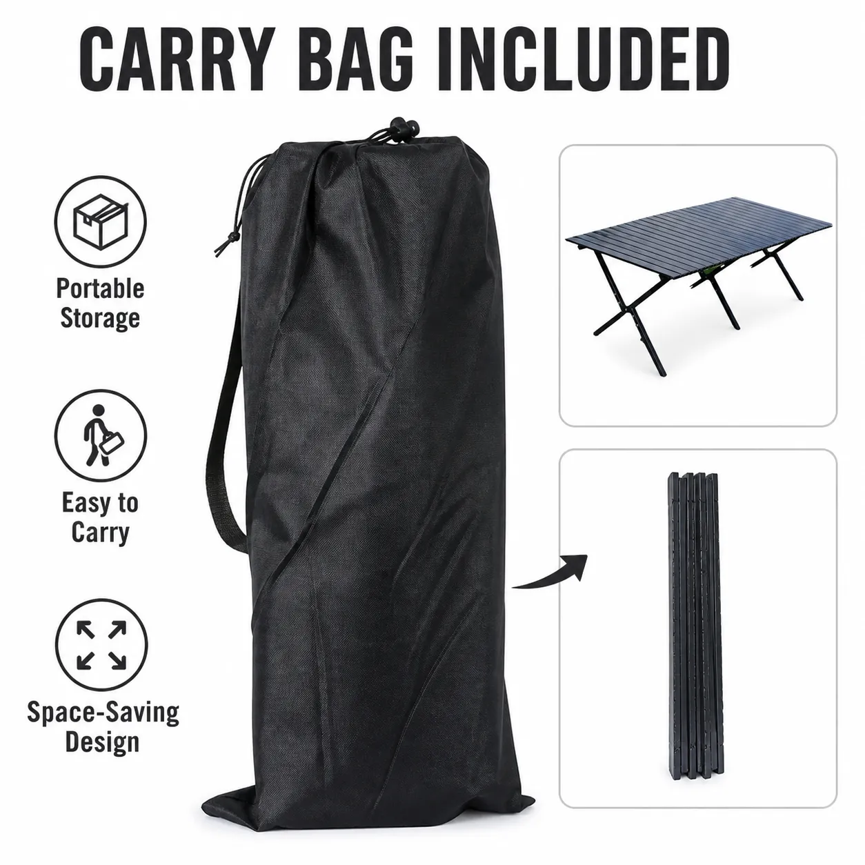 Large Black Iron Slatted Folding Camping & Picnic Table