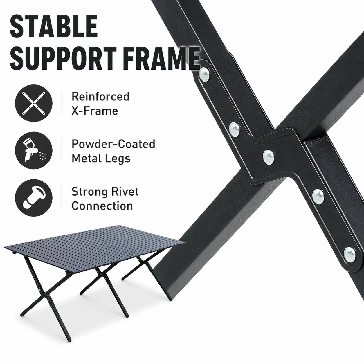 Large Black Iron Slatted Folding Camping & Picnic Table
