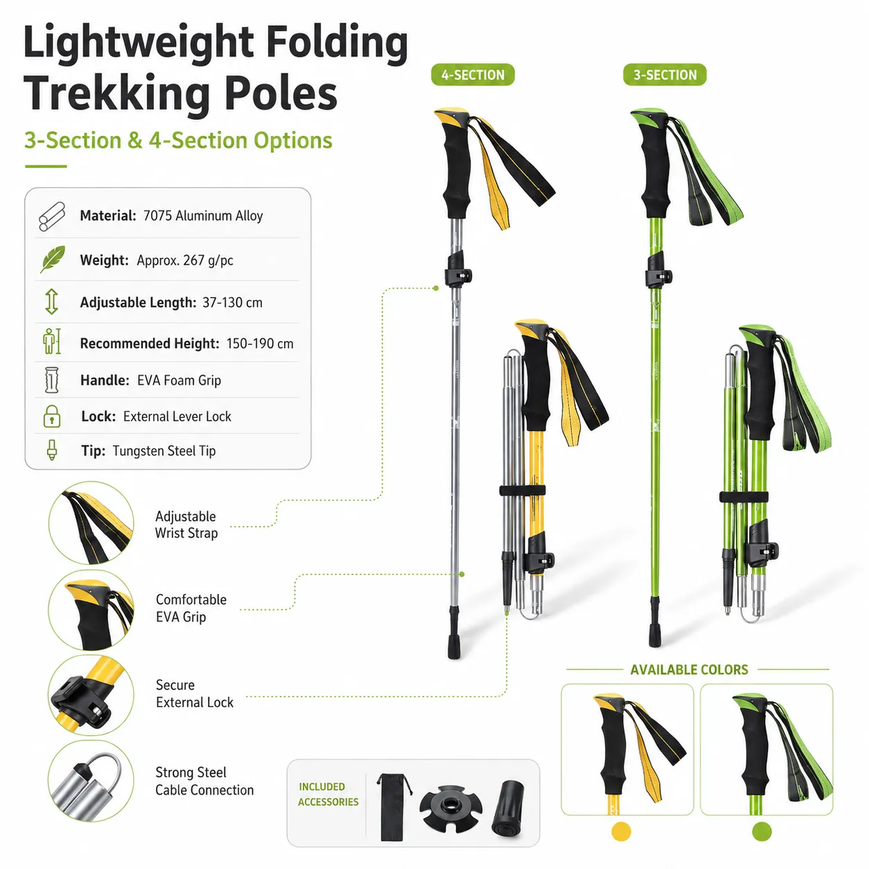 Aluminum Alloy 2/3-Section Outdoor Hiking Canes
