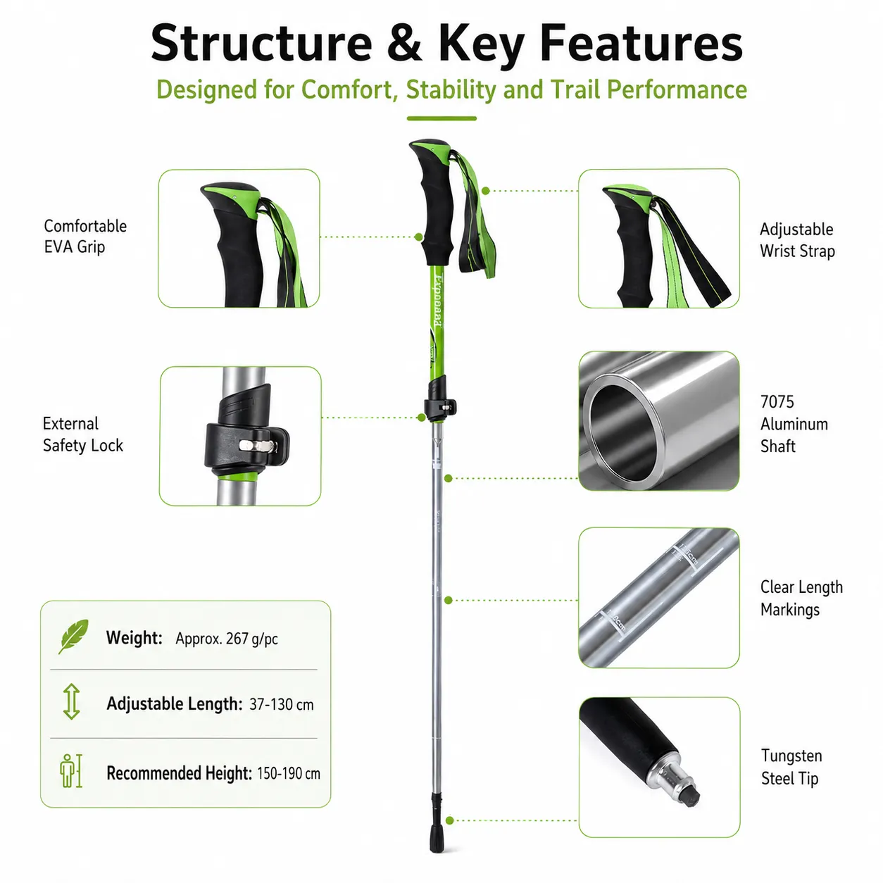 Aluminum Alloy 2/3-Section Outdoor Hiking Canes