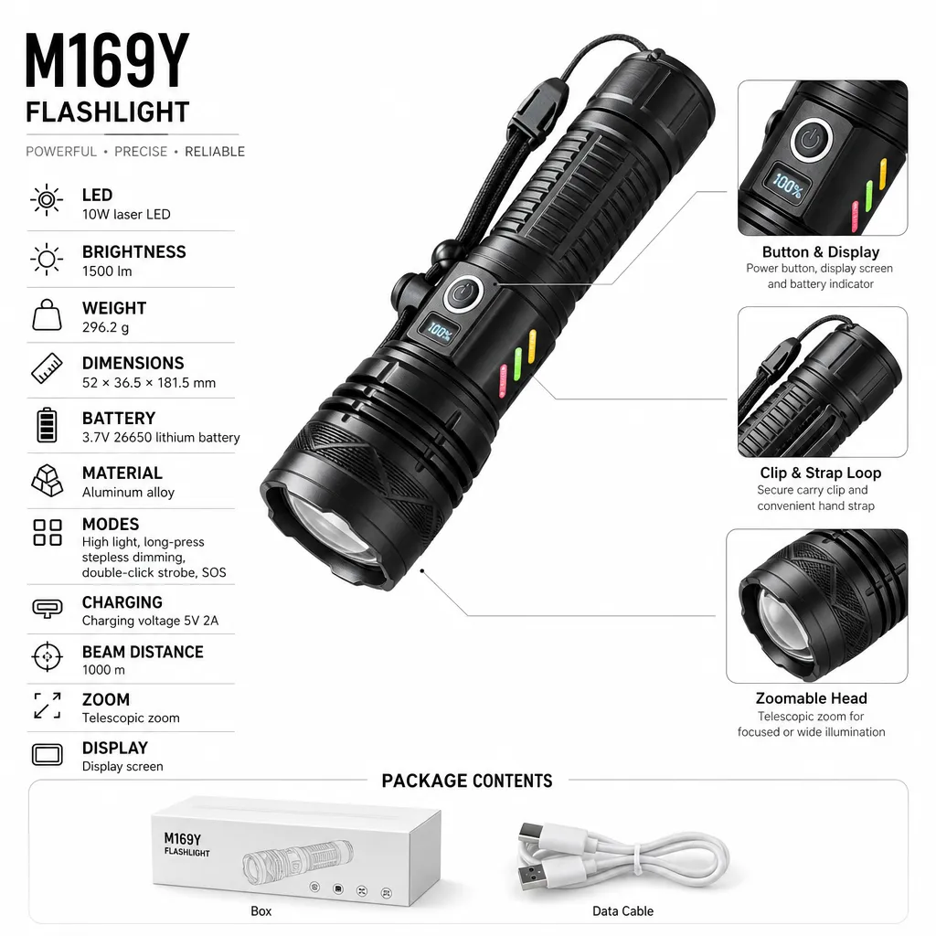 M169Y 10 W Laser Zoom Flashlight