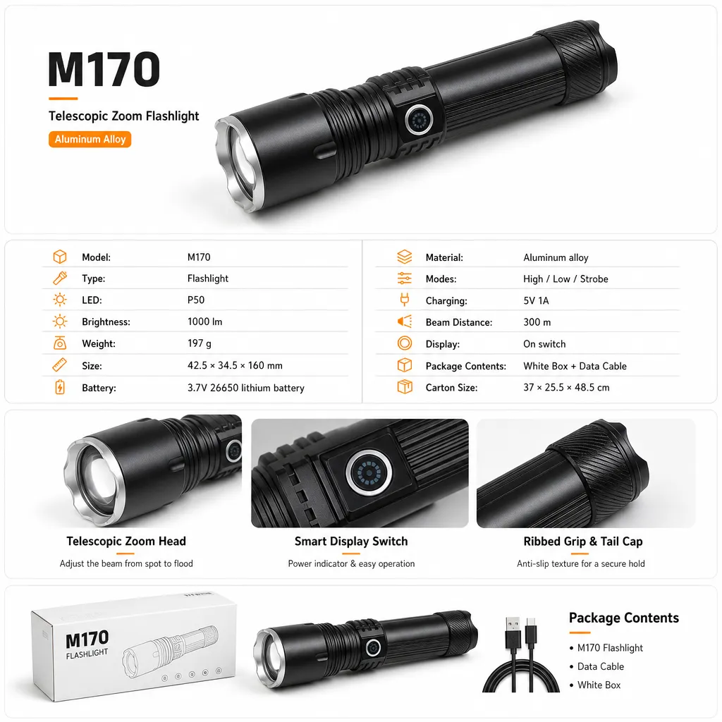 M170 P50 Rechargeable Zoom Flashlight