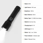 M180 10 W Laser Zoom Flashlight 1000 lm Aluminum Alloy Rechargeable Torch