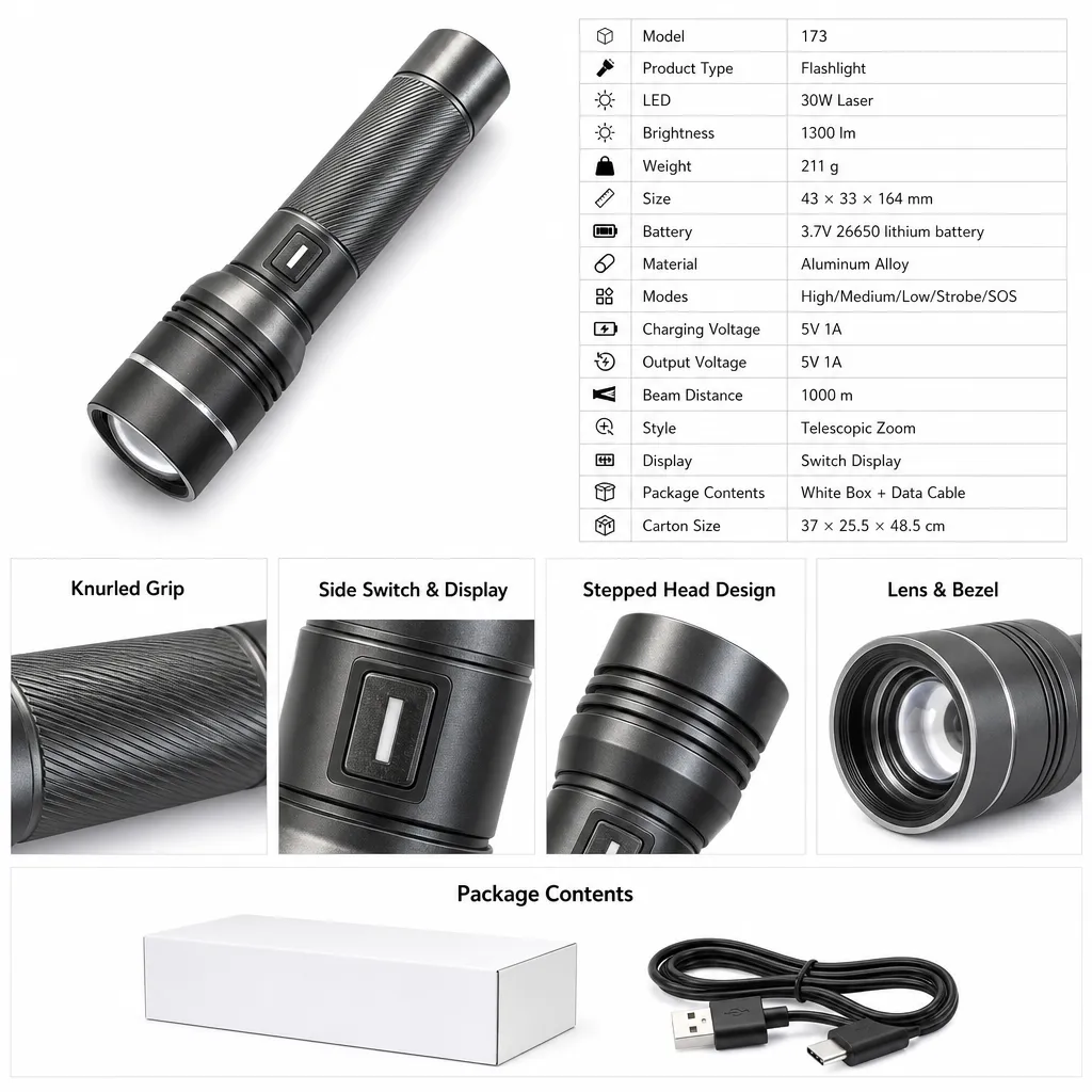 Model 173 30 W Laser Zoom Flashlight