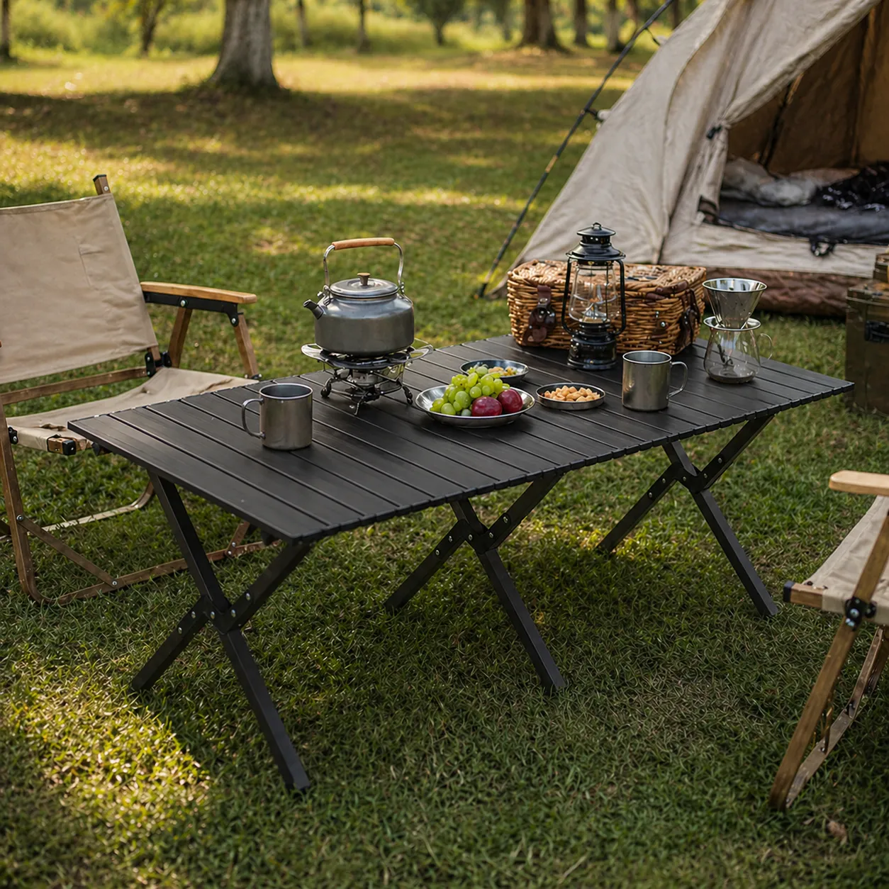 Modern Portable Iron Metal Folding Trestle Base Outdoor Dining Table