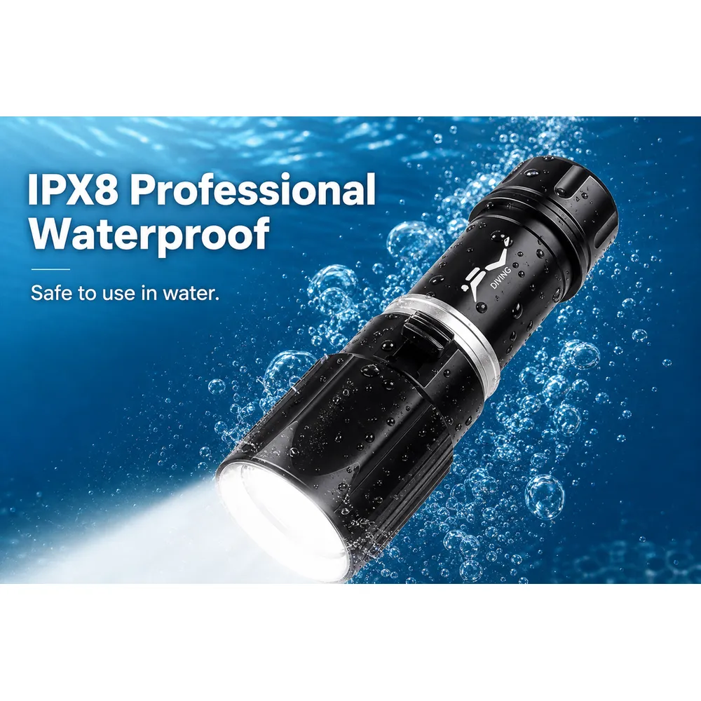 MY-75121 XHP70 LED Diving Flashlight IPX8 Waterproof Underwater Torch