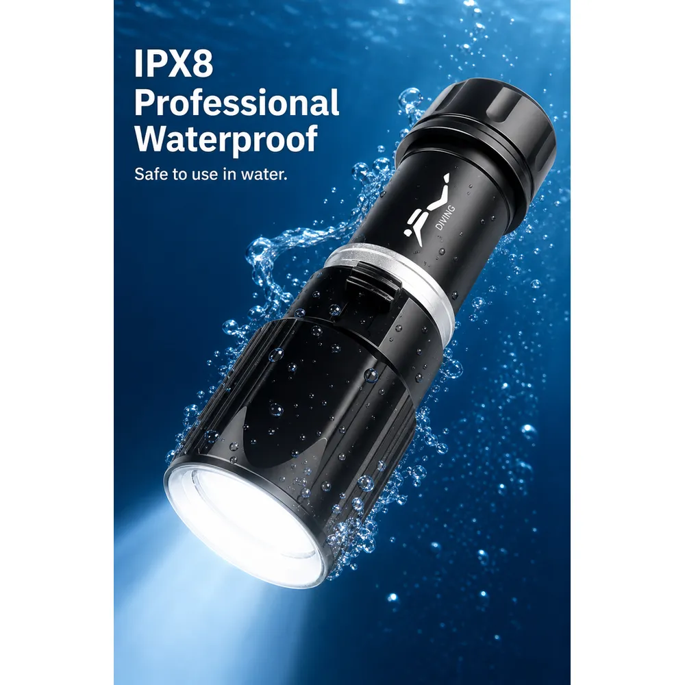 MY-75121 XHP70 LED Diving Flashlight IPX8 Waterproof Underwater Torch