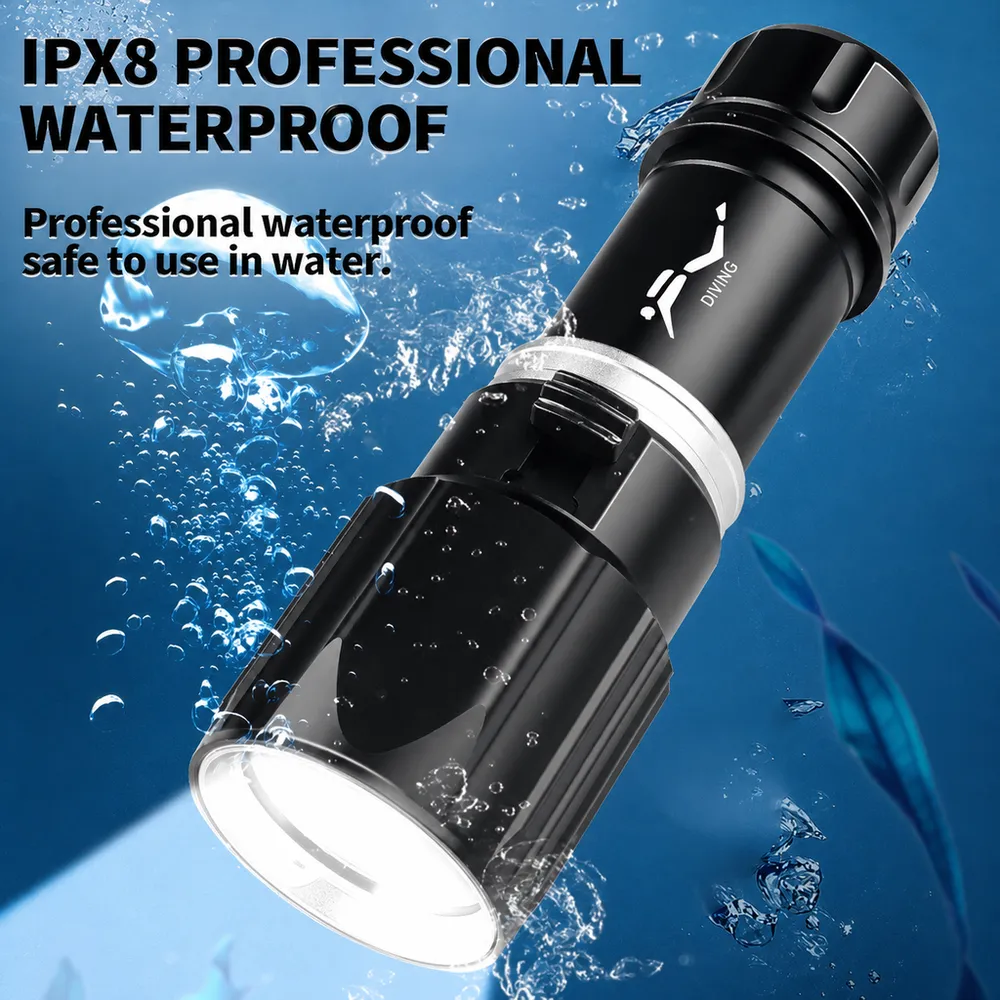 MY-75121 XHP70 LED Diving Flashlight IPX8 Waterproof Underwater Torch