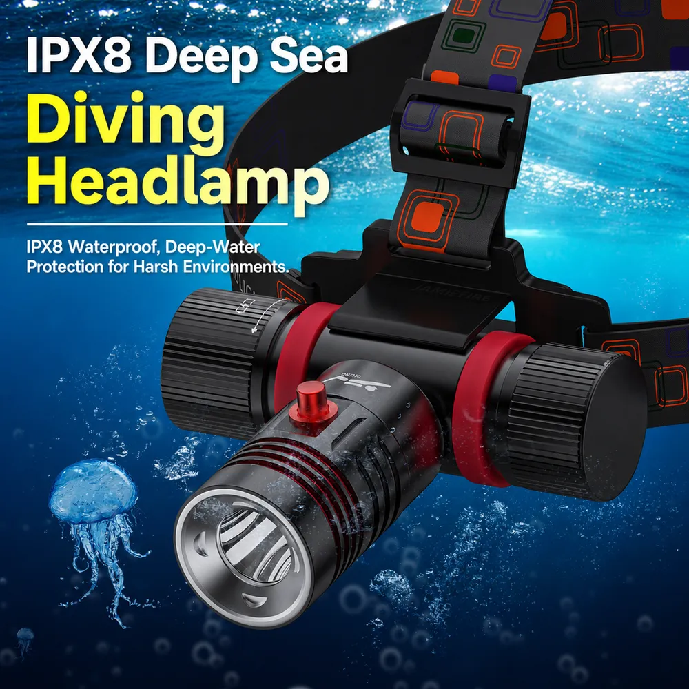 New Type-C Rechargeable IP68 Waterproof LED Diving & Camping Headlamp