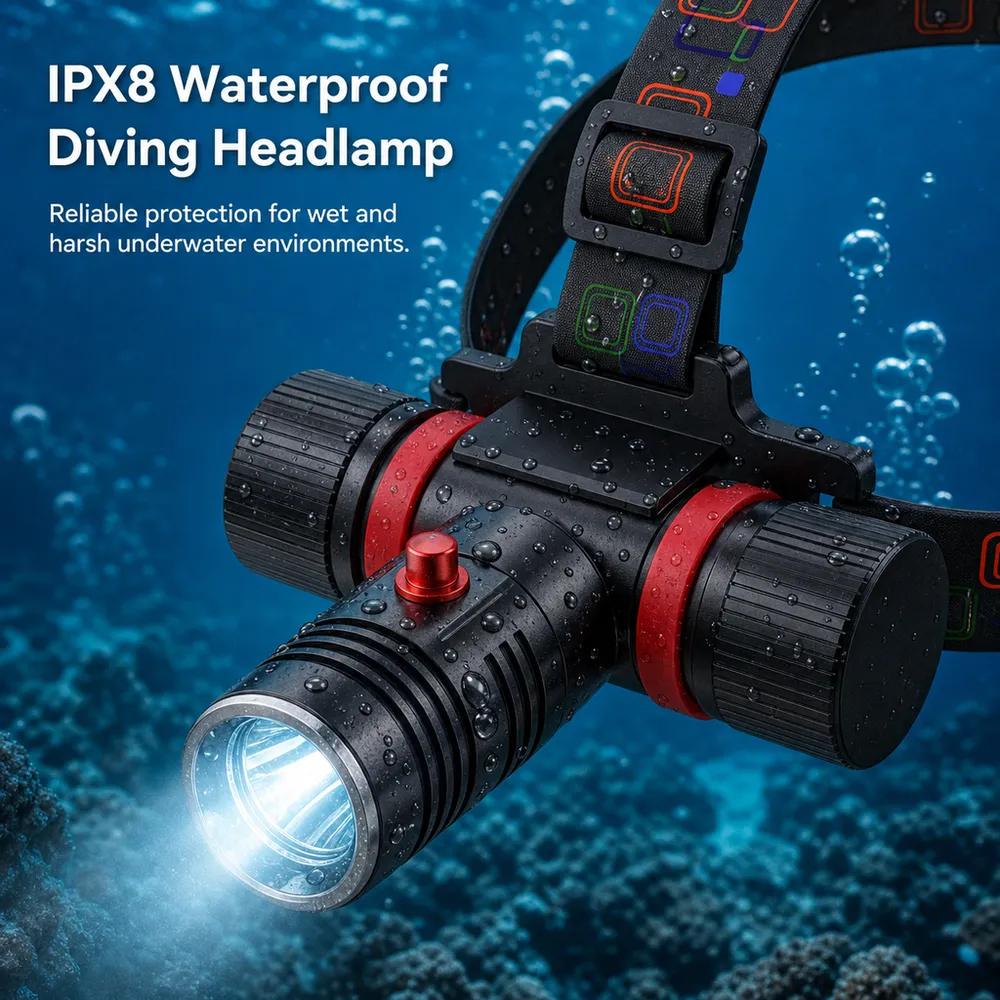 New Type-C Rechargeable IP68 Waterproof LED Diving & Camping Headlamp