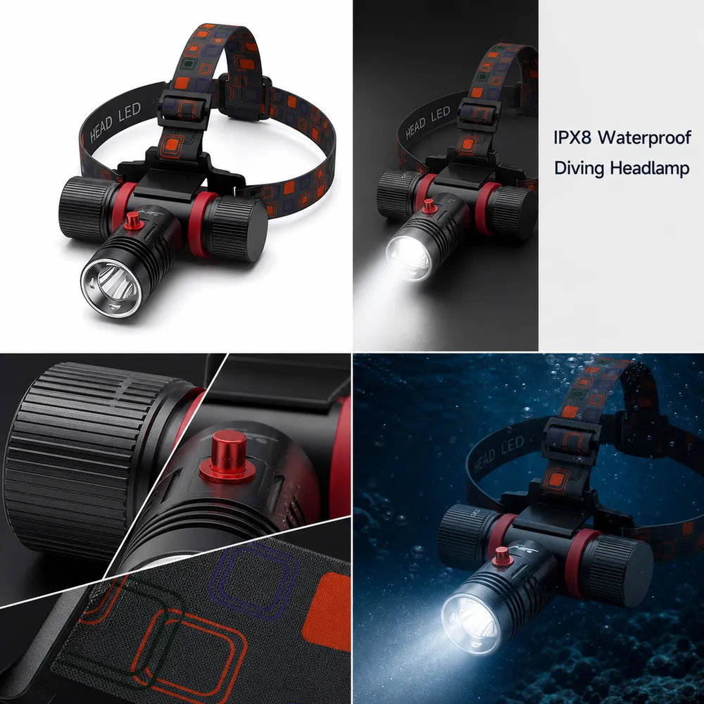 New Type-C Rechargeable IP68 Waterproof LED Diving & Camping Headlamp